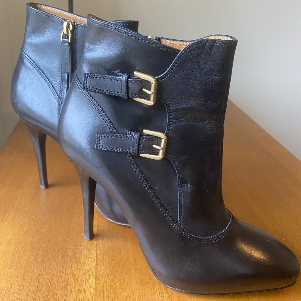 Ralph Lauren Women’s Black Leather Heeled Booties - Size 9